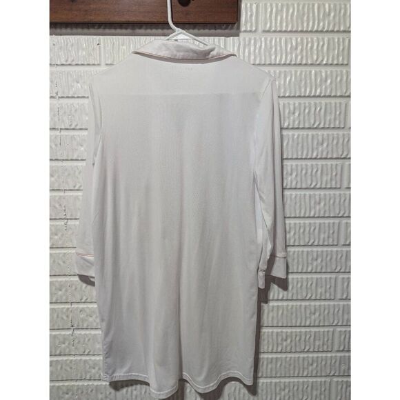 Rae Dunn Women's Soft White Pink Trim Flower Embellished Pocket Night Shirt Size - Picture 4 of 7